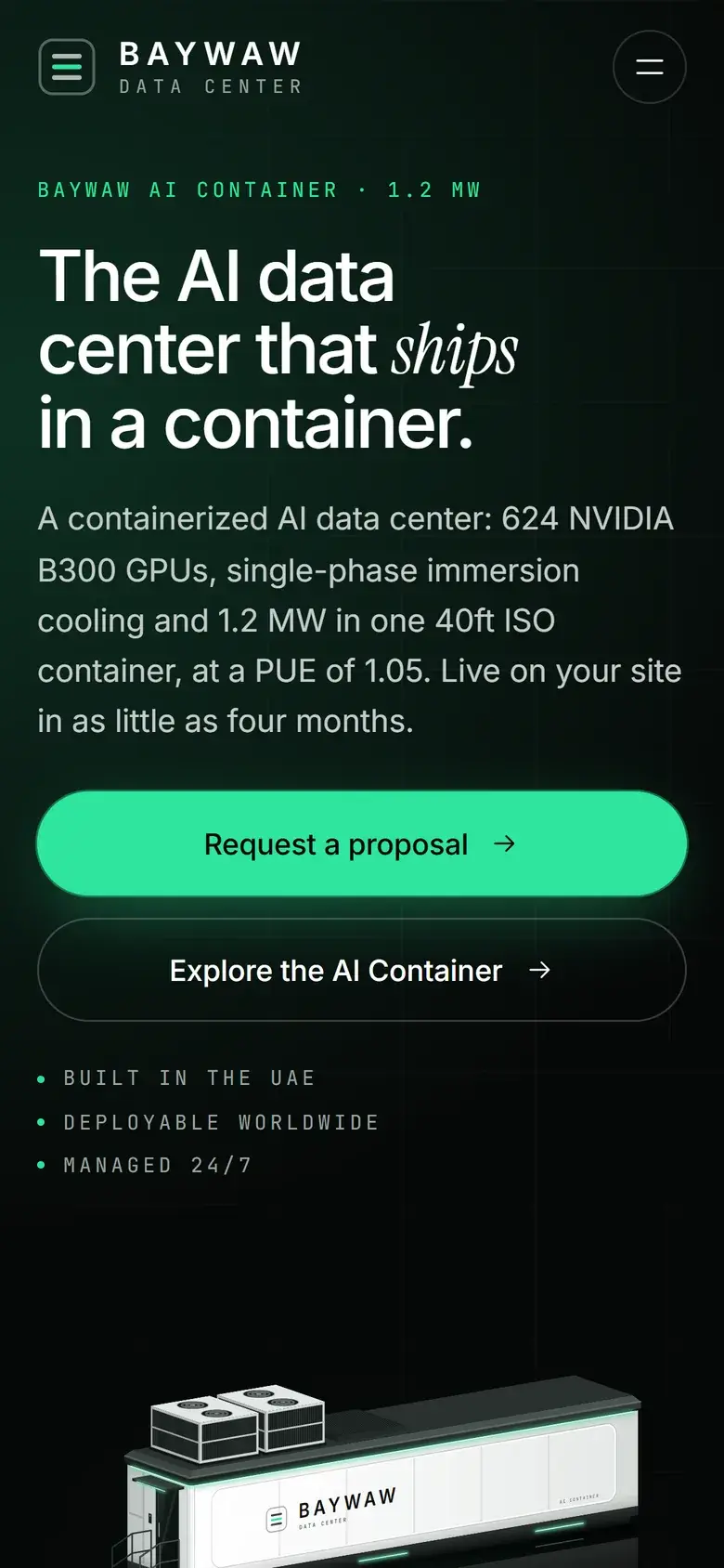 Page d’accueil du site Baywaw sur mobile